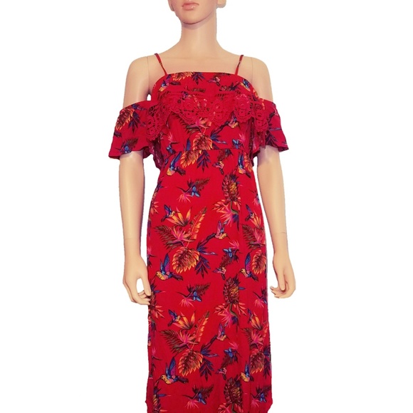 Dresses & Skirts - #786 Red Off The Shoulders Hummingbird Dress Small